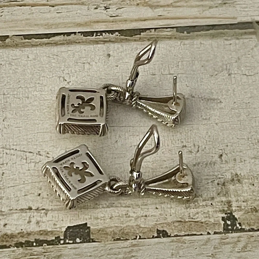 Rare Judith Ripka Sterling Silver Sandblasted Glass Drop Earrings - Picture 7 of 9